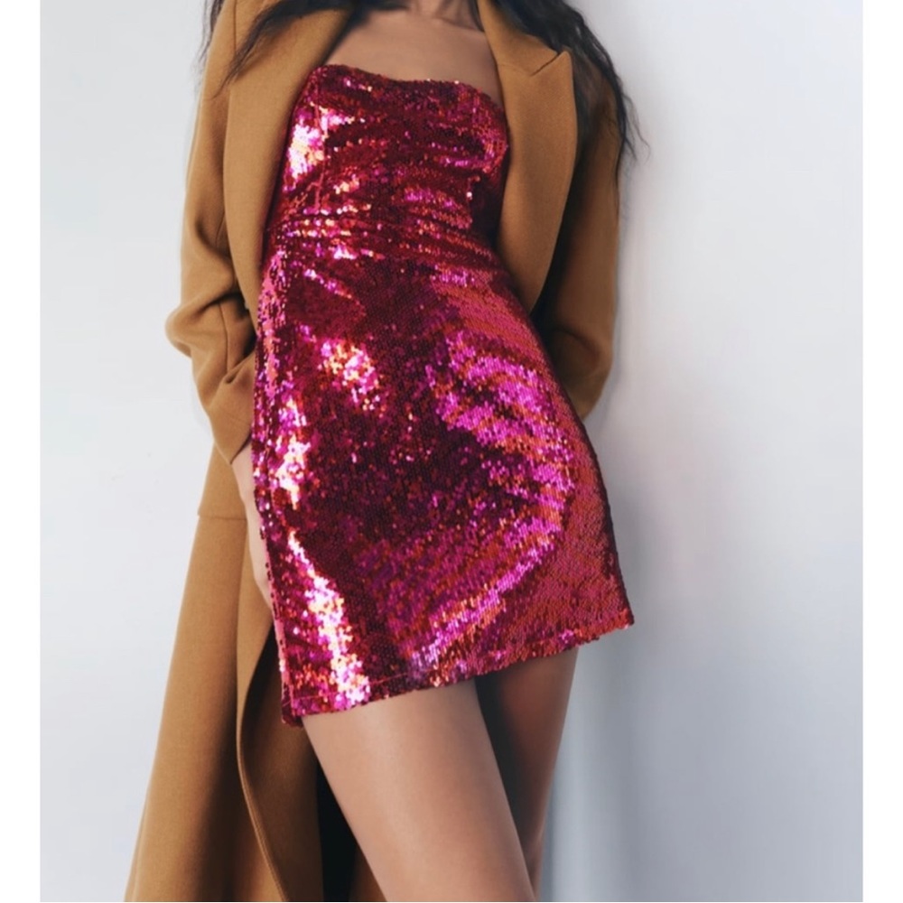 Pink sequin Zara mini dress, never been worn!